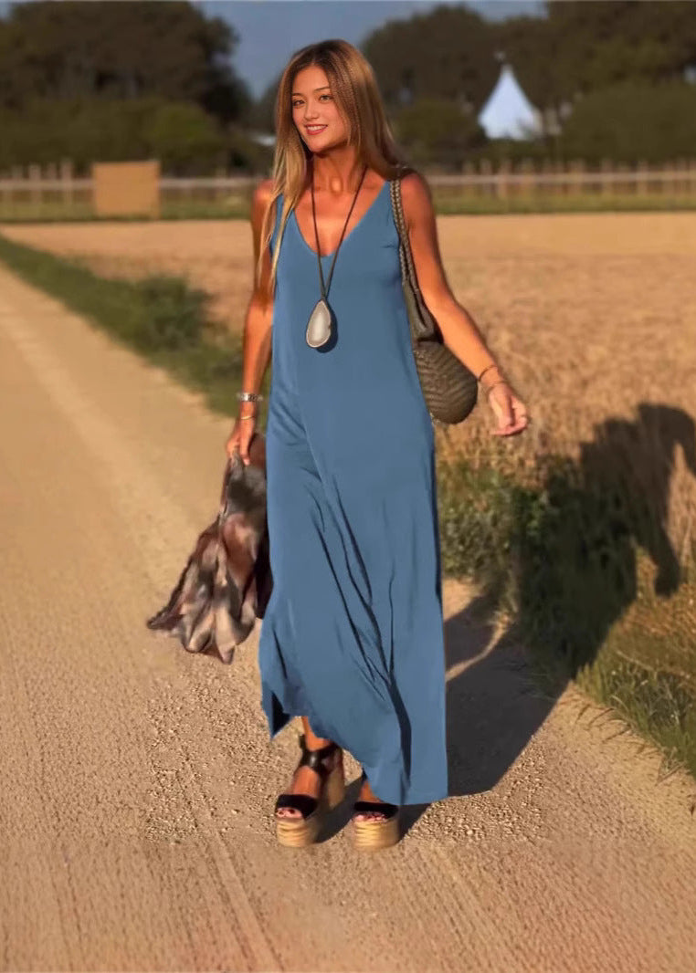 Langes Kleid mit V-Ausschnitt