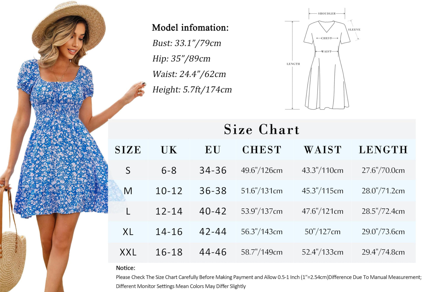 Livonmone Damen Kleid Lässig Sommerkleid Blumendruck Hohe Taille Kleider Puff Ärmel Retro Sexy Casual Tunika Beach Minikleid (Rosa, L)