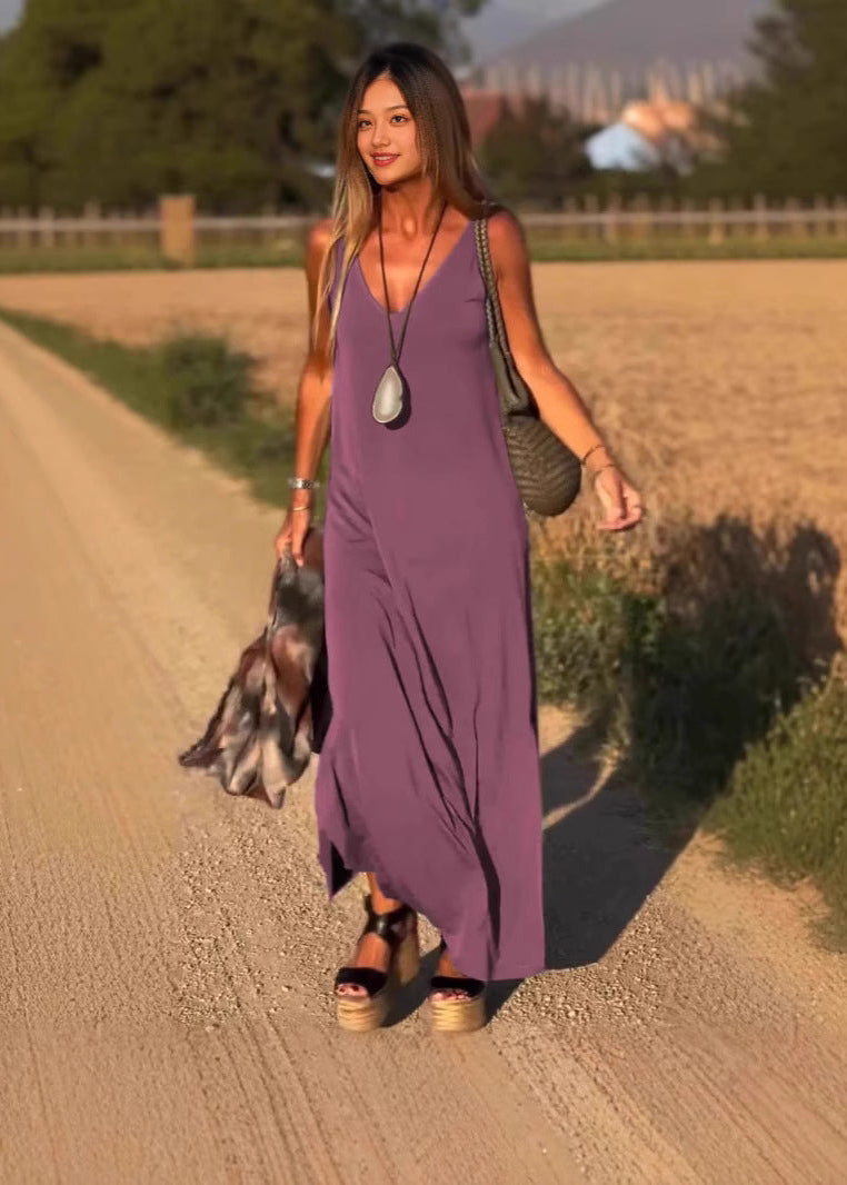 Langes Kleid mit V-Ausschnitt