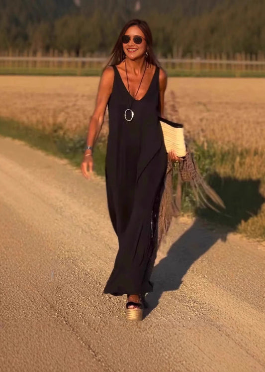 Langes Kleid mit V-Ausschnitt